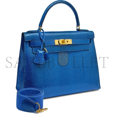 HERMÈS MASTER A SHINY BLEU ROI NILOTICUS LIZARD SELLIER KELLY 28 WITH GOLD HARDWARE (28*22*10cm) 